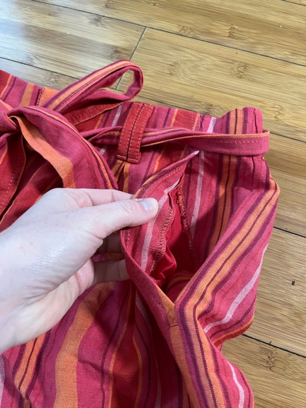 LOFT Linen Blend High Waist Vibrant Striped Paperbag Shorts with Tie Belt - Picture 4 of 14